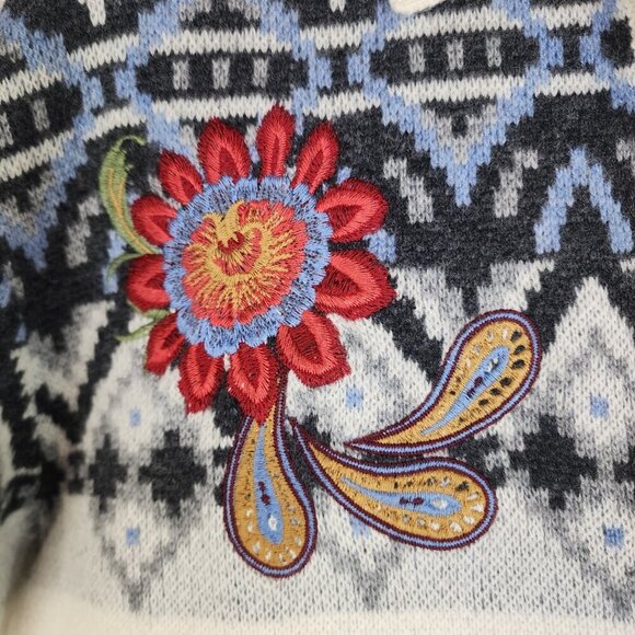 NWT Johnny Was The Fairisle Polo Sweater Wool/Cashmere Ecru Large - Picture 11 of 13